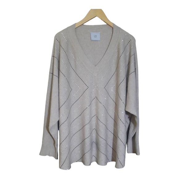 Liv Milano Womens V-Neck Viscose Blend Long Sleeve Studded Sweater Size 2X - Picture 6 of 6